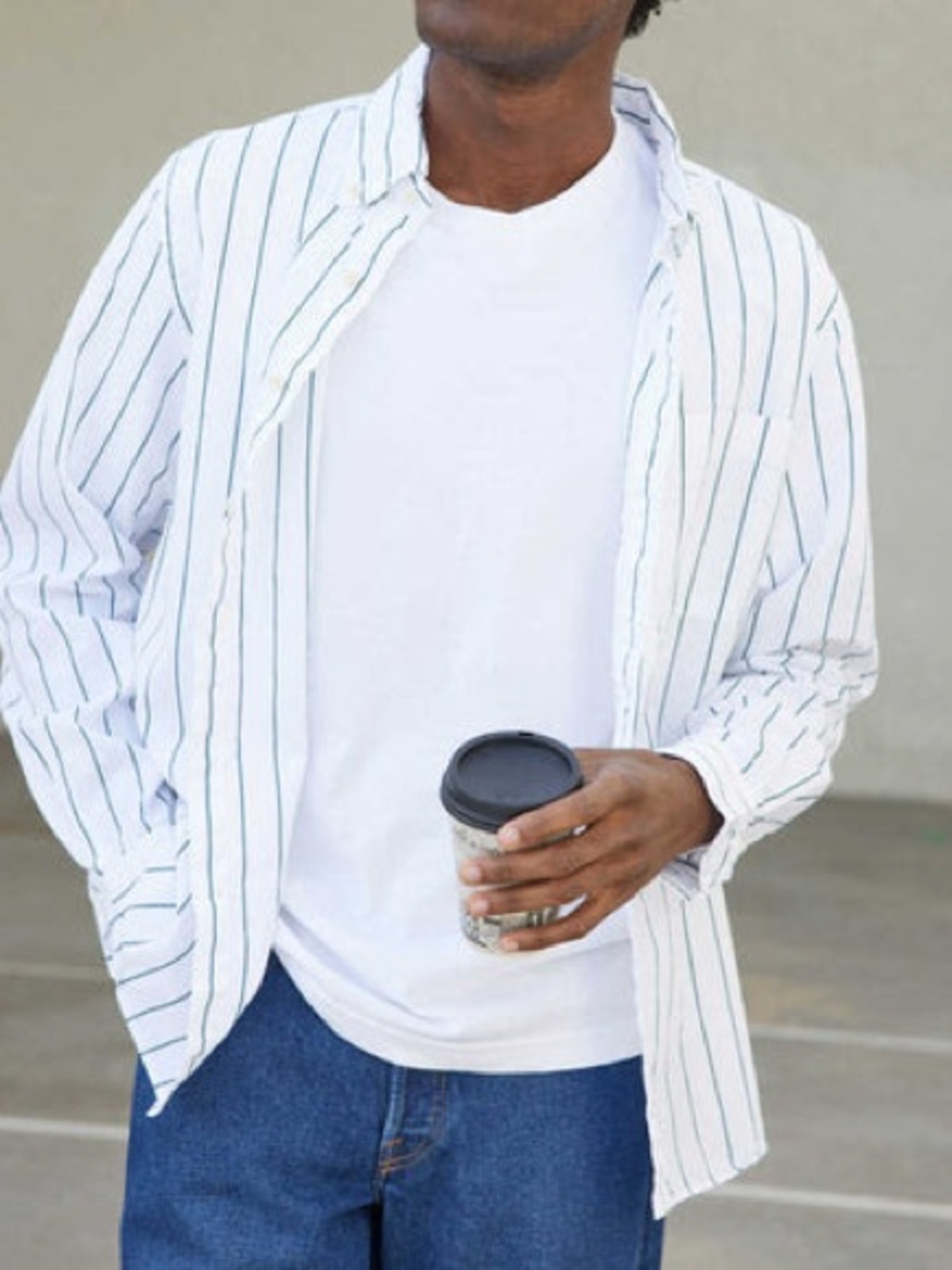 AYR Men's White Pinstripe Button-Up Shirt Jacket (The Everyday Shirt)